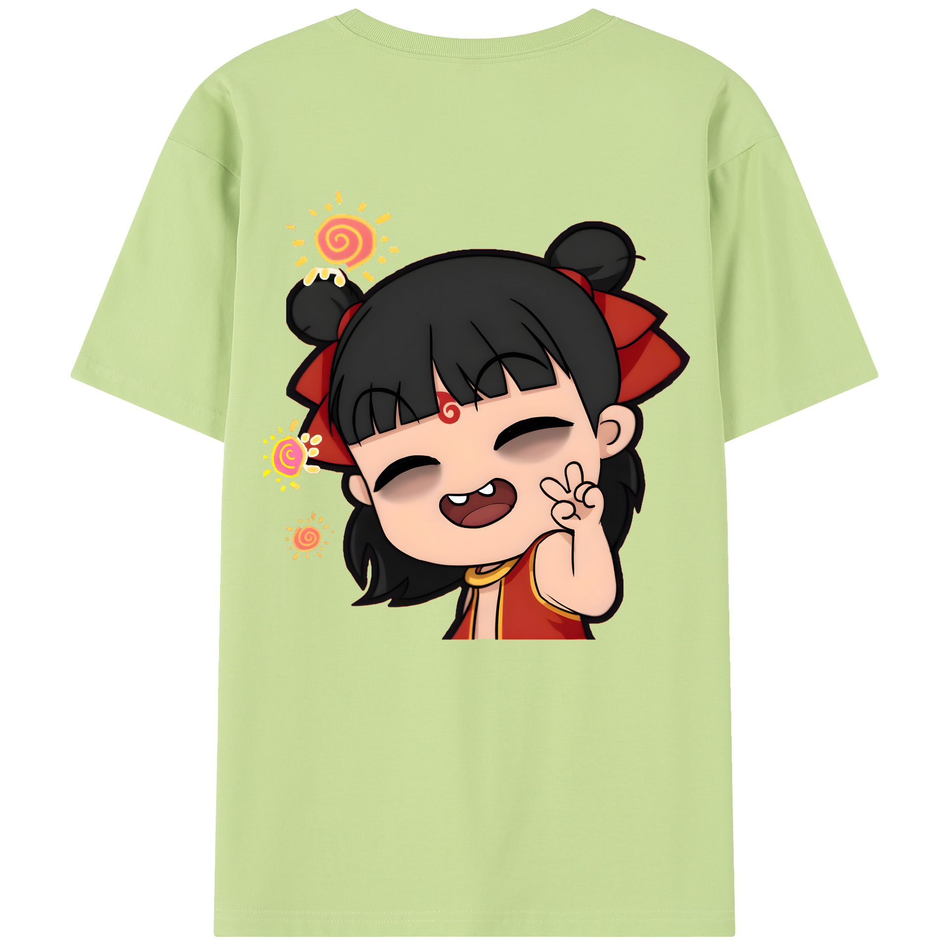 （画像用） Ne Zha 2 ナタ 魔童の大暴れ 綿100％半袖Tシャツ（背面プリント）